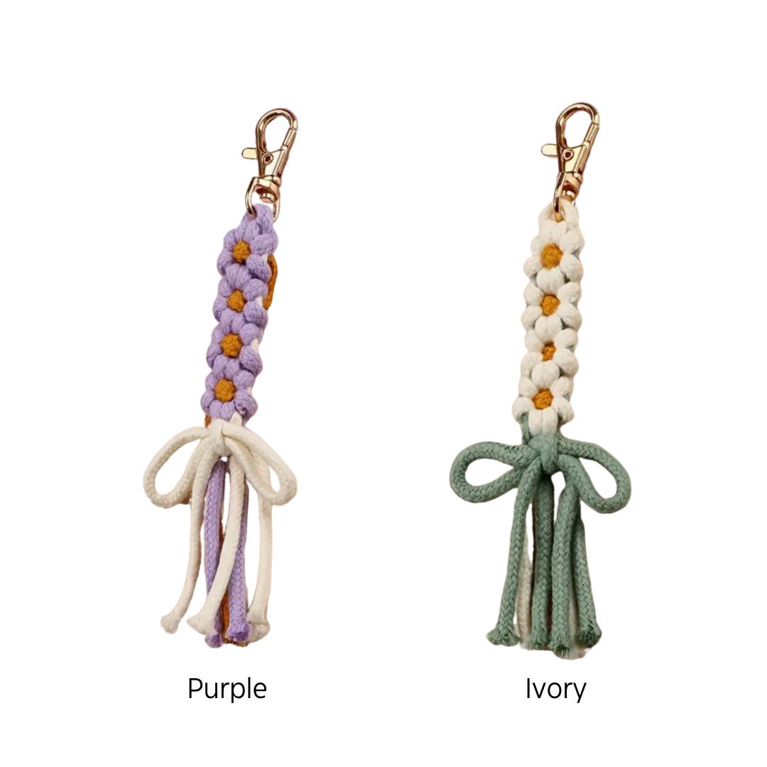 Daisy Flower Tassel Keychain Cute Weaving Key Chain Ring