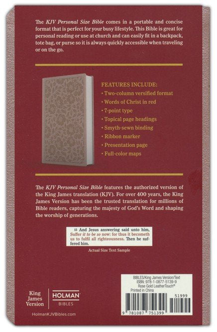 KJV Personal-Size Bible--soft leather-look, rose gold