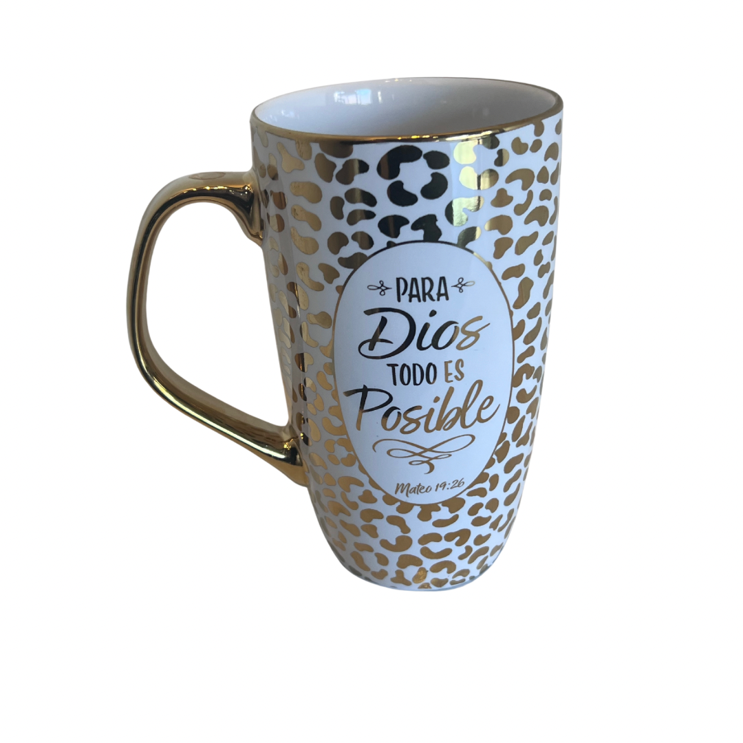 Para Dios todo es posible- cheetah print mug