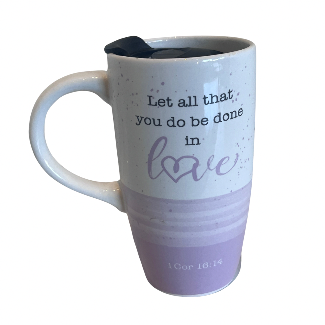 Let all that you do- lilac travel mug