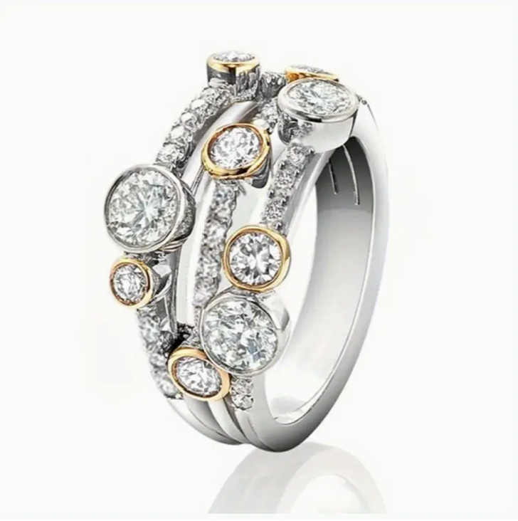 Morning Glory Statement Ring Silver Plated Two Tone Zircon