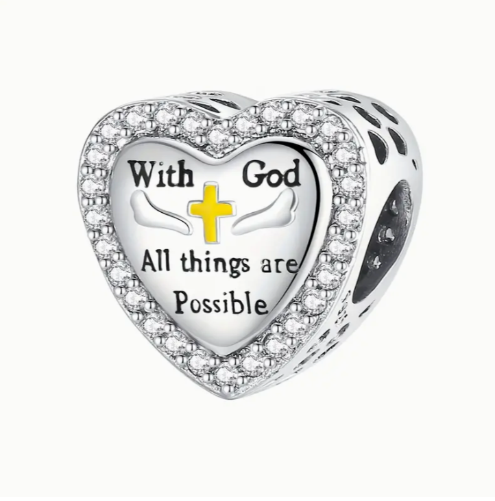 Holy Girl - Heart Cross Charm With God All Things Are Possible Pendant