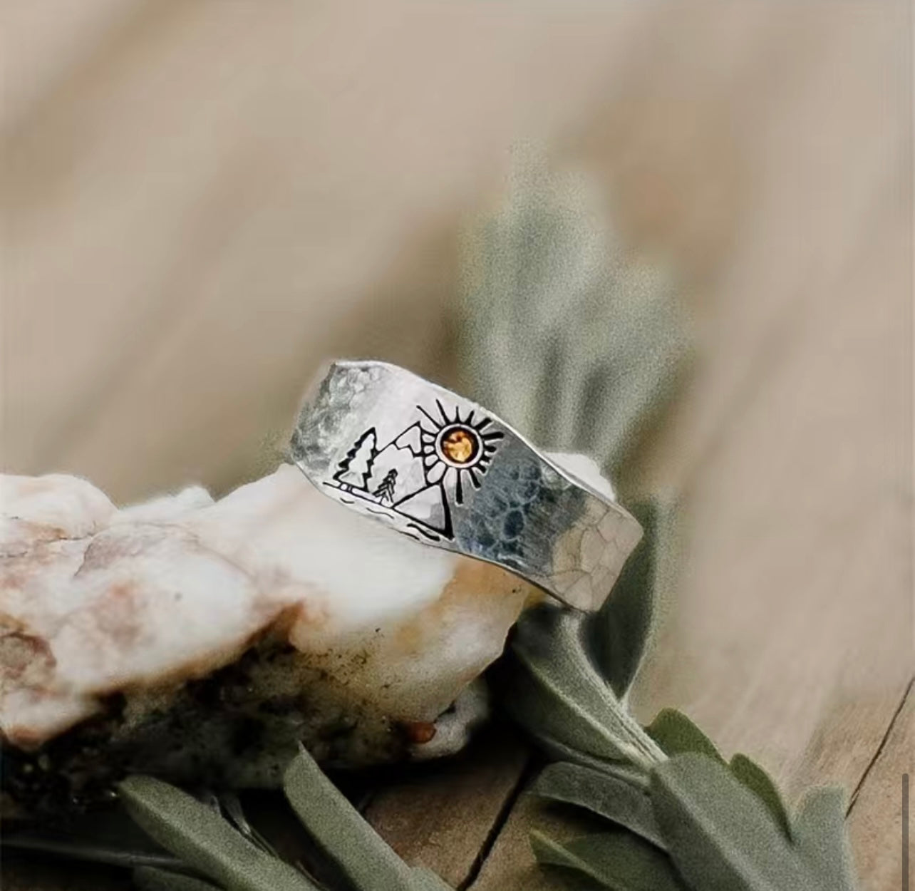 Psalm 24:3- vintage mountain and sunset ring