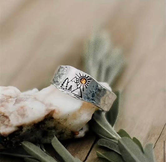 Psalm 24:3- vintage mountain and sunset ring