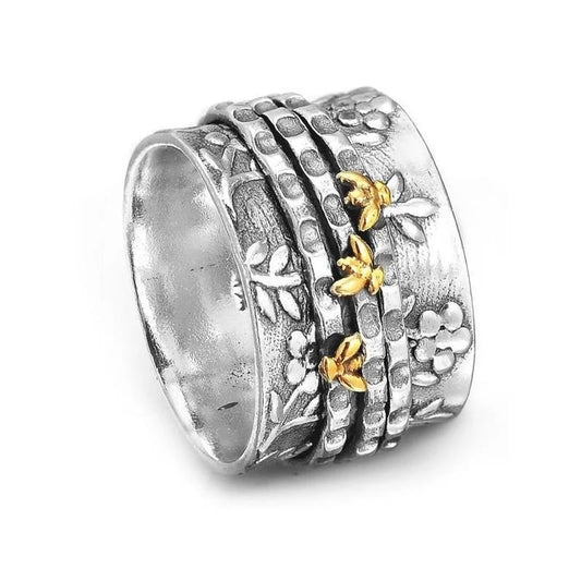 Proverbs 16:24 - Simple Women's Bohemian Small Bee Flower Plant Ring Wide Version Rings for Women Female Ethnic Wedding Party Boho Jewelry