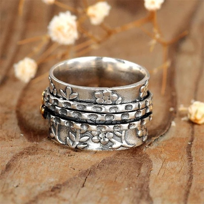 Proverbs 16:24 - Simple Women's Bohemian Small Bee Flower Plant Ring Wide Version Rings for Women Female Ethnic Wedding Party Boho Jewelry