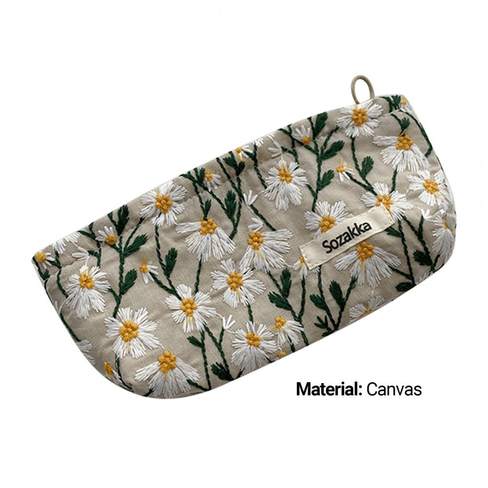 Neceser de maquillaje para niña, impermeable, de gran capacidad, diseño artístico, bordado 3D, estuche de lápices de flores pequeñas, bolsa de almacenamiento de maquillaje de viaje para mujer