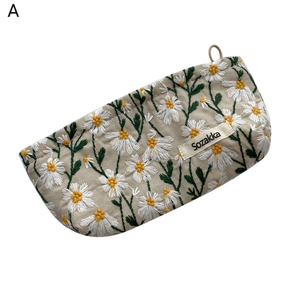 Neceser de maquillaje para niña, impermeable, de gran capacidad, diseño artístico, bordado 3D, estuche de lápices de flores pequeñas, bolsa de almacenamiento de maquillaje de viaje para mujer