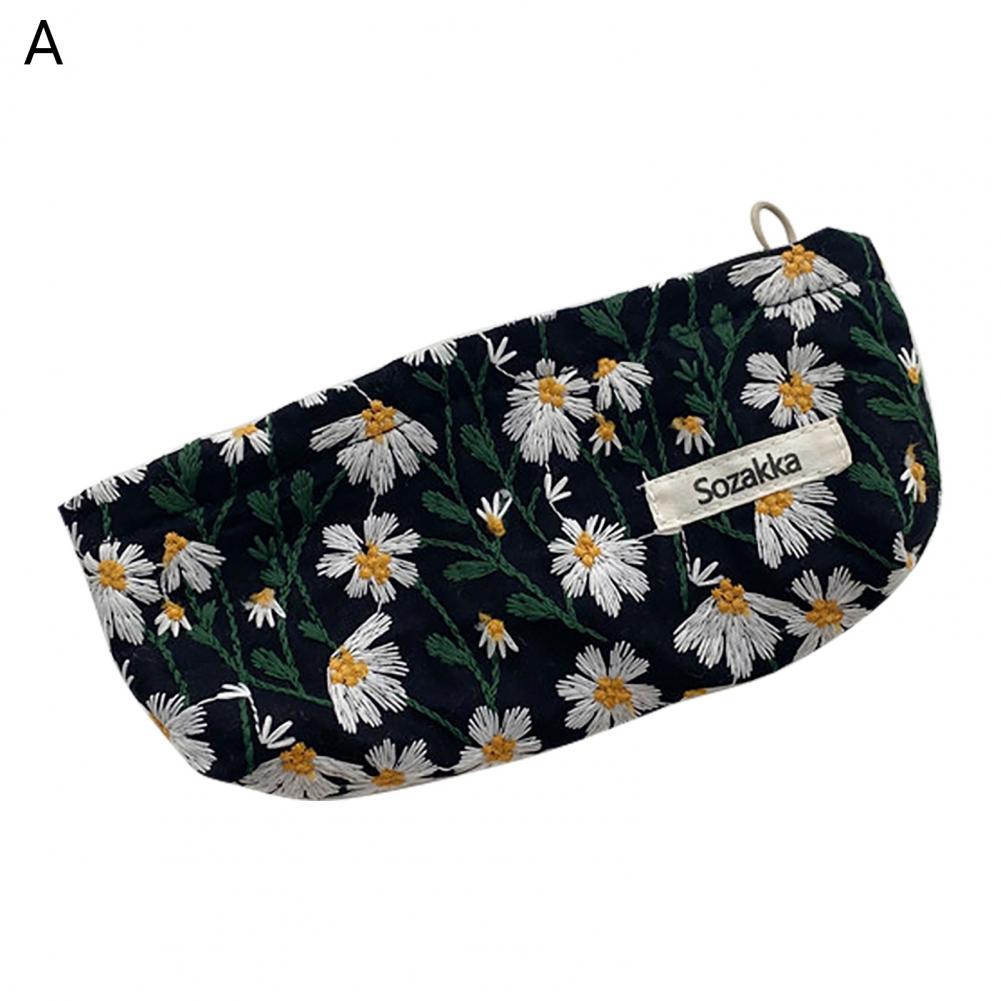 Neceser de maquillaje para niña, impermeable, de gran capacidad, diseño artístico, bordado 3D, estuche de lápices de flores pequeñas, bolsa de almacenamiento de maquillaje de viaje para mujer