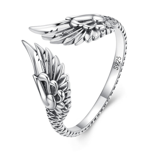 Psalms 91:4 - Real 925 Sterling Silver Creative Wings Open Rings For Women