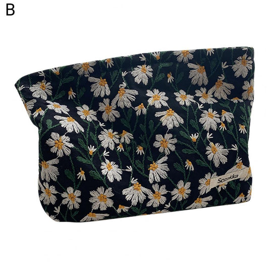 Neceser de maquillaje para niña, impermeable, de gran capacidad, diseño artístico, bordado 3D, estuche de lápices de flores pequeñas, bolsa de almacenamiento de maquillaje de viaje para mujer