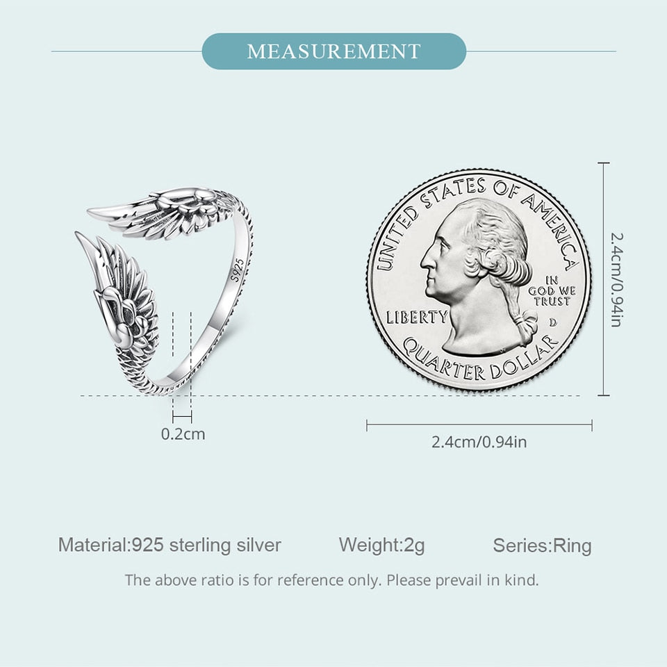Psalms 91:4 - Real 925 Sterling Silver Creative Wings Open Rings For Women