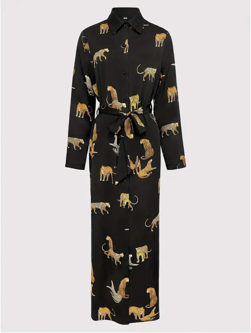 Luciana's  fierce and fabulous Leopard Print Button Front Dress