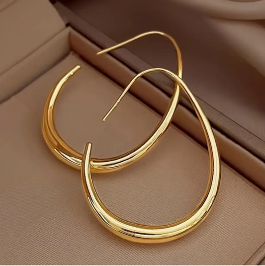 Glossy Minimalist Water Drop Design Hoop Earrings Copper 18K Gold Plated J