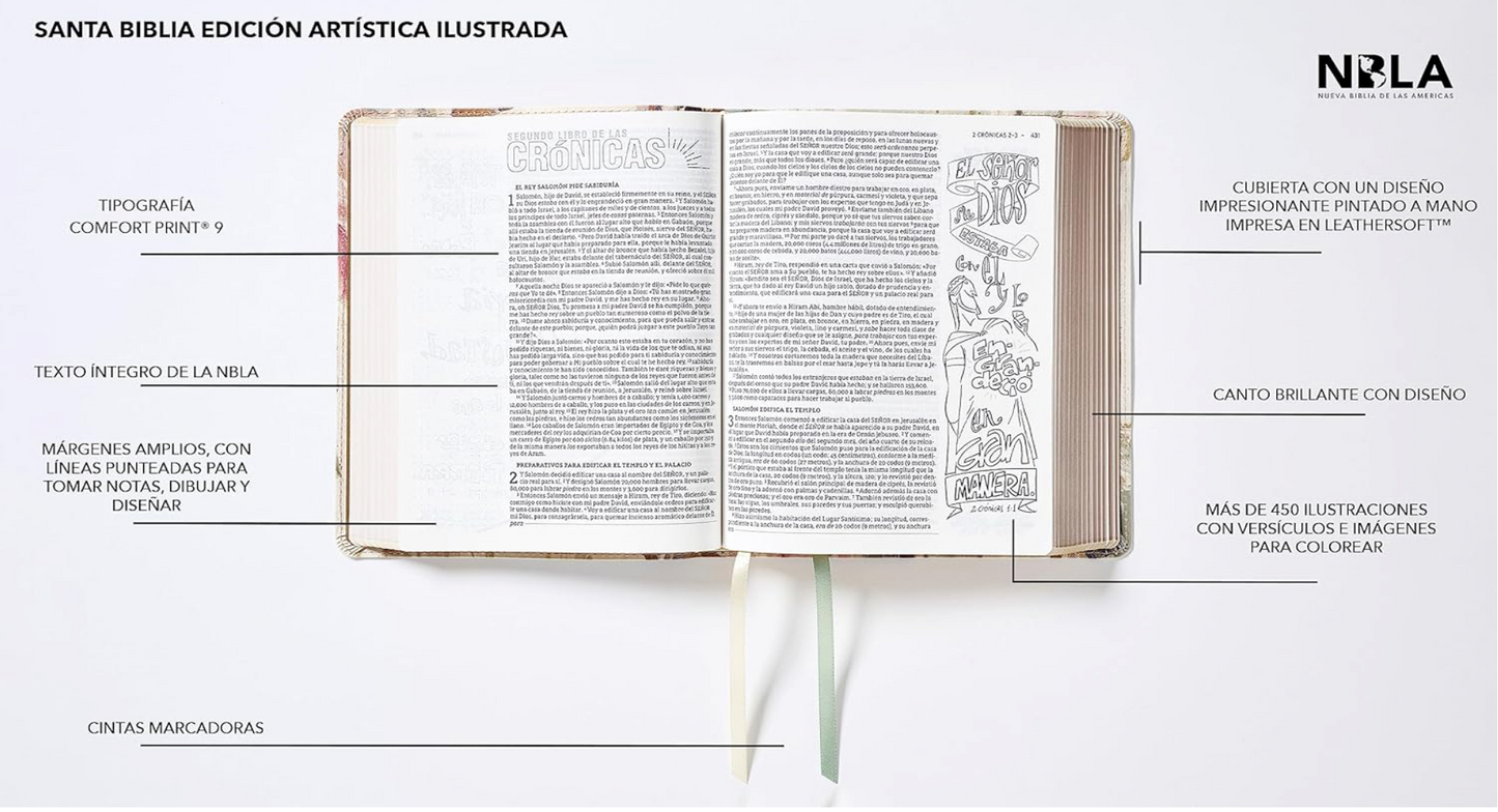 NBLA, Biblia Edición Artística Ilustrada, Leathersoft, Multicolor/Crema, Palabras de Jesús en Rojo (Spanish Edition) Leather Bound – Illustrated, October 3, 2023
