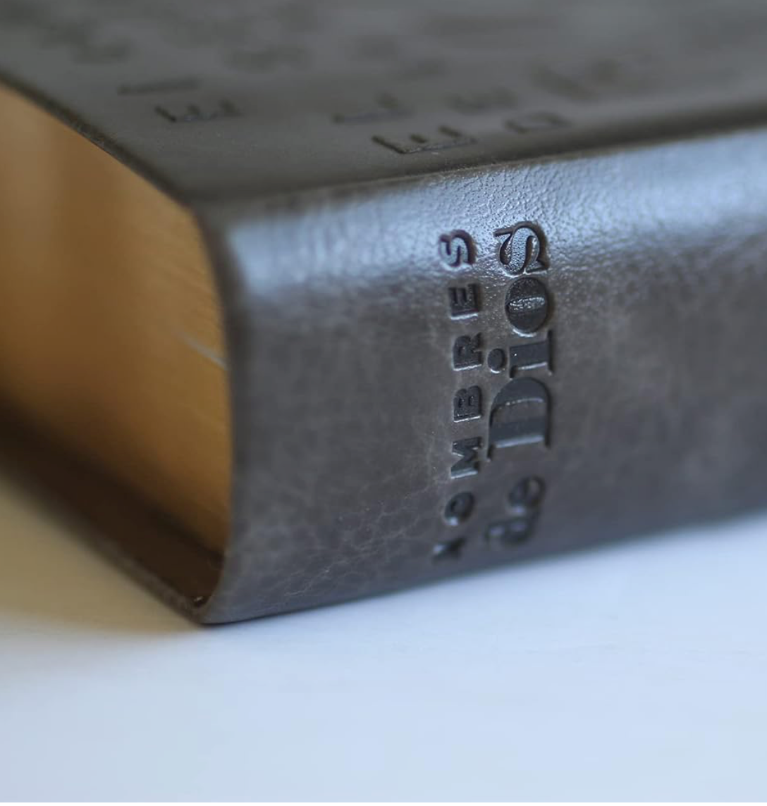 Biblia RVR 1960 letra grande tamaño manual, simil piel gris con nombres de Dios