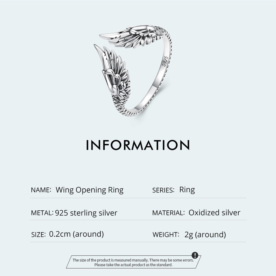 Psalms 91:4 - Real 925 Sterling Silver Creative Wings Open Rings For Women