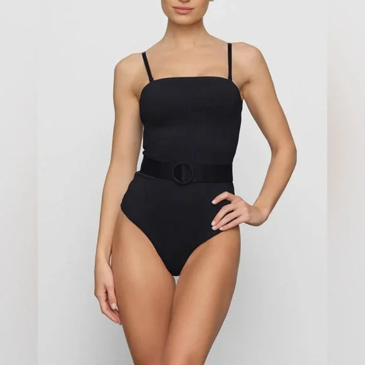NWT SKIMS Sculpting Swim Strapless Belted One Piece - Onyx | XX SMALL