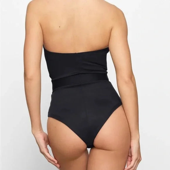 NWT SKIMS Sculpting Swim Strapless Belted One Piece - Onyx | XX SMALL
