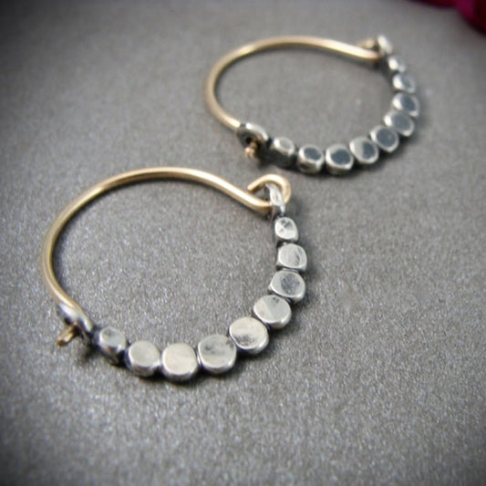 Romans 5:1 - Two-tone Small Hand Beaded Minimalist Mixed Metal Hoop Small Hoop Unique Jewelry Gift for Her